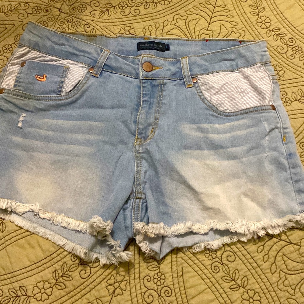 Southern Marsh Light Blue Distressed Jean Shorts